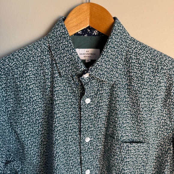 Rue Saint-Patrick Men's Long Sleeve Allover Button Up Casual Dress Shirt Green M - Picture 4 of 12
